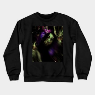 Beautiful girl, in dark place. Some glowing blurred shapes. Dark but beautiful. Crewneck Sweatshirt